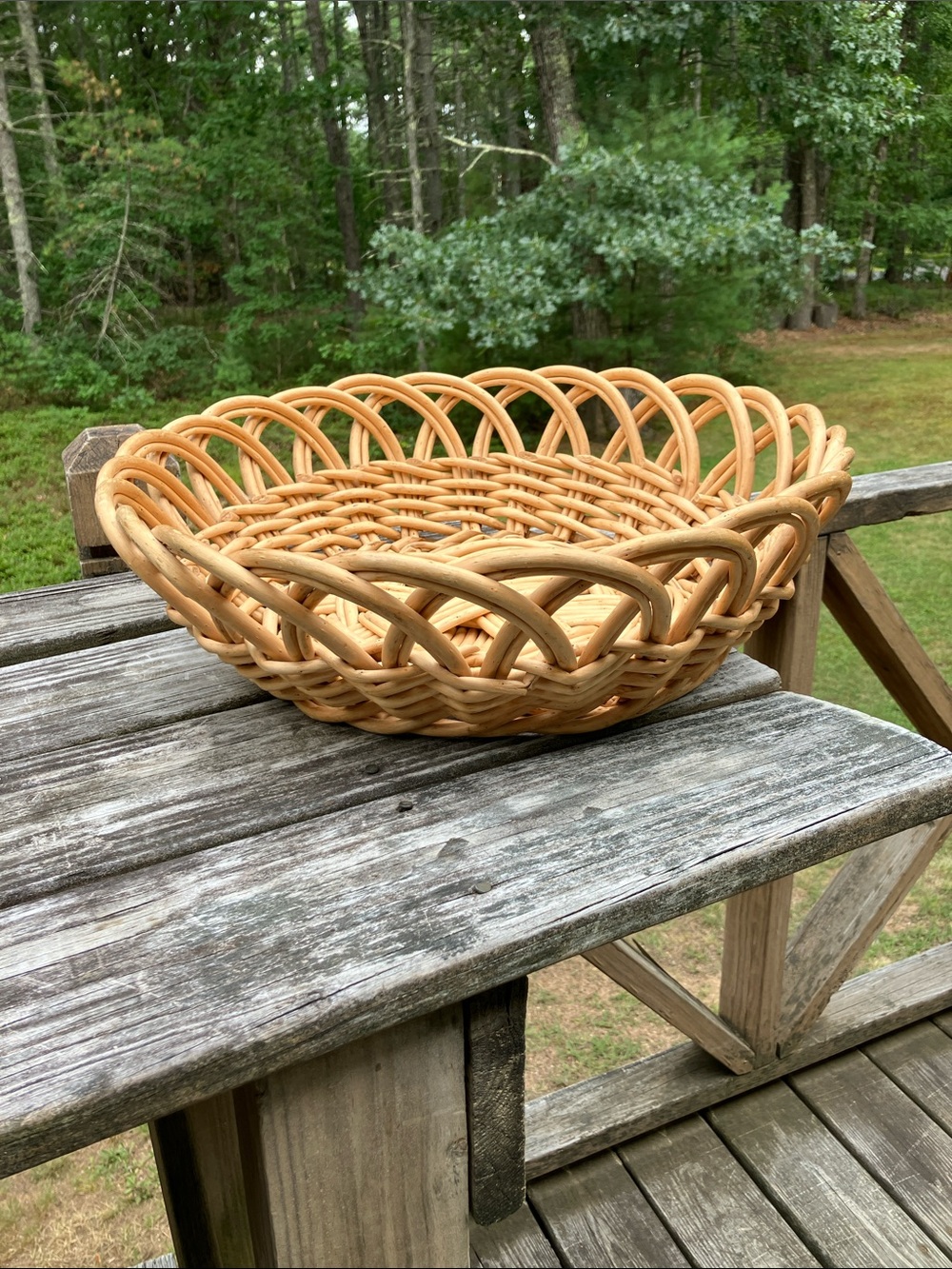 XL Vintage Round Sturdy Basket 18" Woven Wicker Willow European Artisan Decor